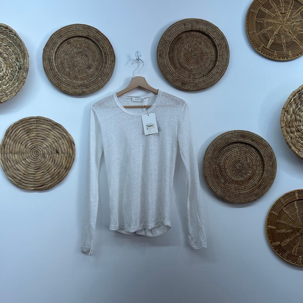 NEW $178 ALC White Open Back Cut Out Long Sleeve T-Shirt Top XS 100% Linen
